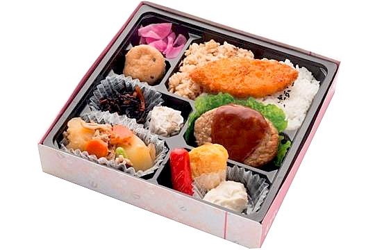 デミグラスハンバーグとほくほく肉じゃが弁当　　200ｍｌパック茶付