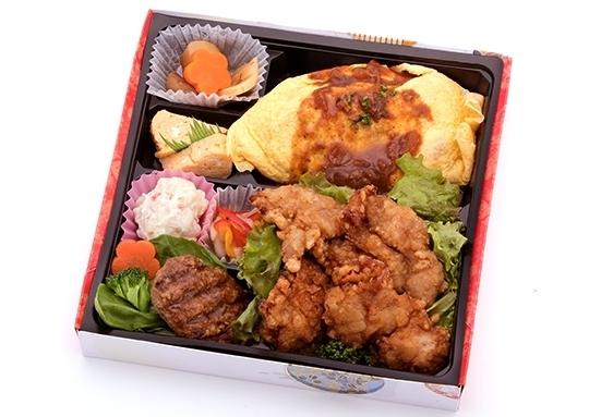 グー特製オムライス&秘伝の唐揚げ&黒毛和牛手ごねハンバーグステーキ弁当