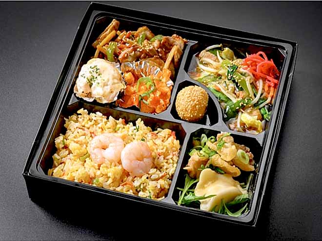 エビ炒飯の甘酢あんかけ野菜弁当