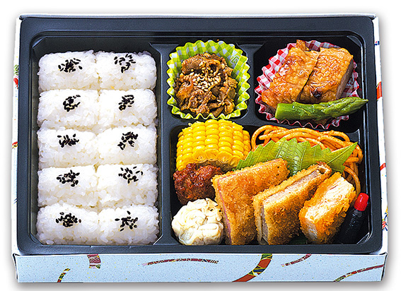 ミックスカツ弁当（トンカツ、ハムカツ、チキンカツ）  200mlパック茶付