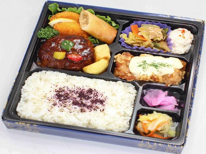 No.120ハンバーグとチキン南蛮弁当＋お茶小缶
